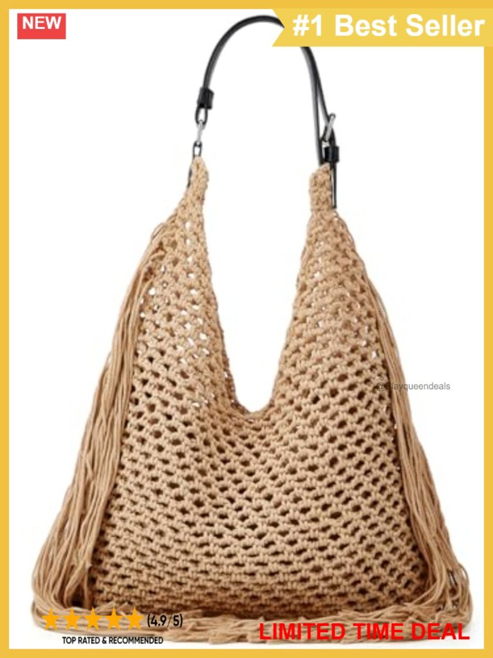 Crochet Woven Hobo Tote Shoulder Bag Fringe Hollow-Out Knitted Yarn